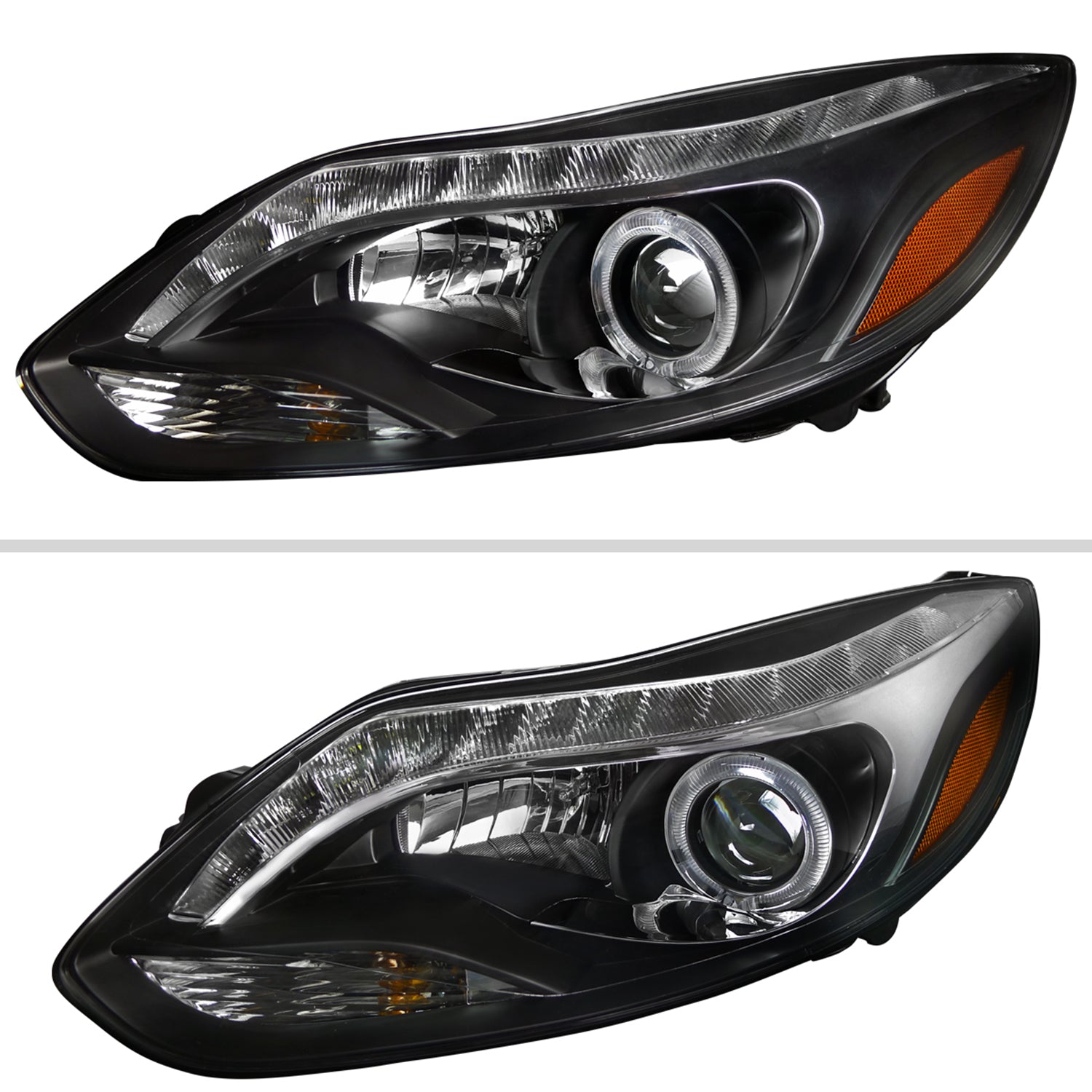 2012-2014 Ford Focus Halo Projector Headlights LED Light Strip Matt Black
