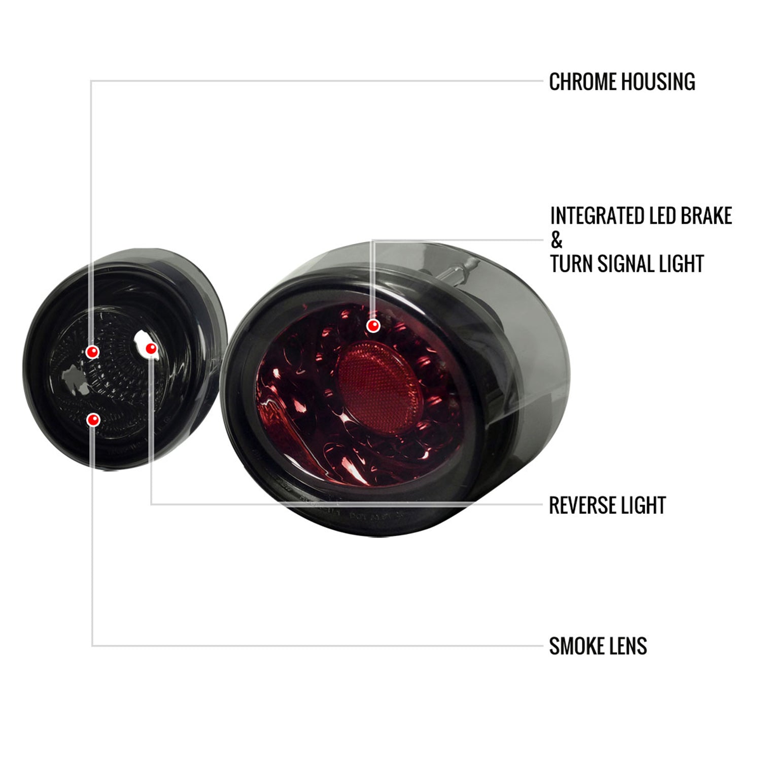 2005-2010 Chevy Cobalt Coupe LED Tail Lights & Reverse Lights Chrome/Red Smoke