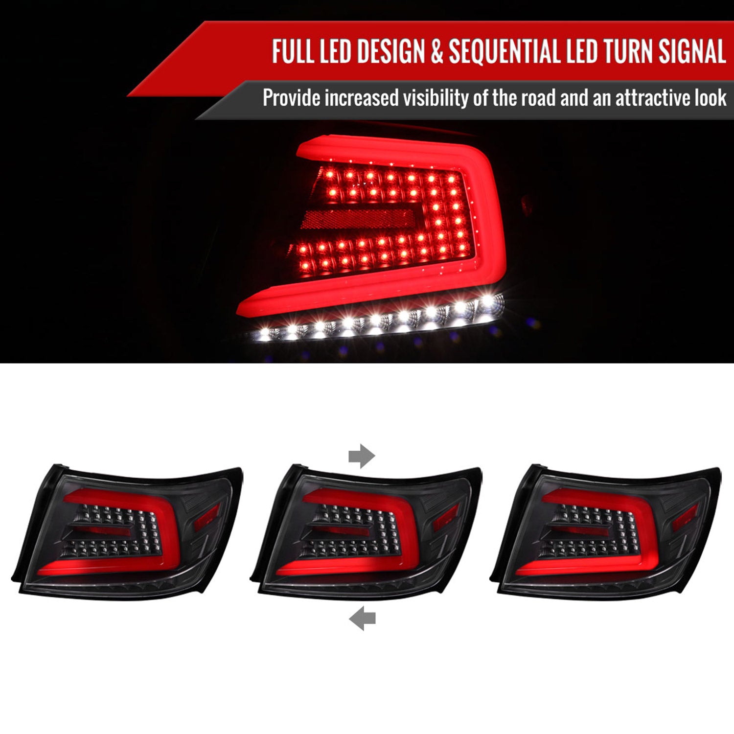 2008-2014 Subaru ImprezaWRX/STI Red LED Turn Signal Tail Lights Matt Black