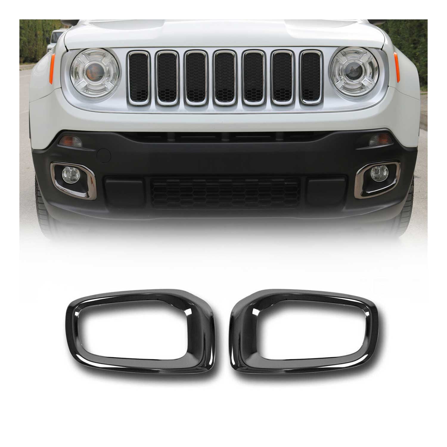 2015-2018 Jeep Renegade Fog Light Lamp Bezel Cover Steel Dark 2 Pcs