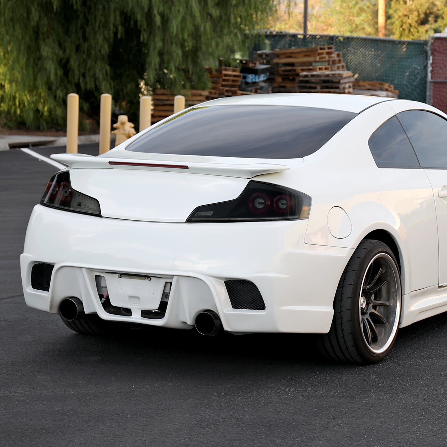 2003-2007 Infiniti G35 Coupe Red LED Halo Signal Tail Lights Matt Black/Smoke