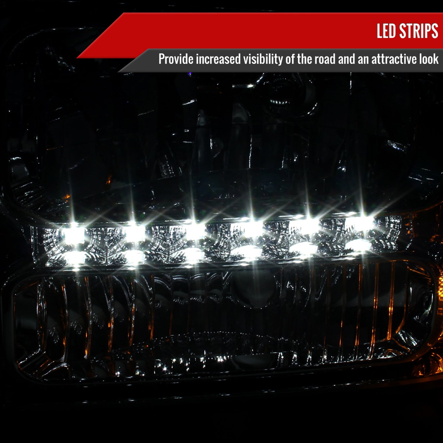 1999-2004 Ford F-250/350/450/550/Excursion Crystal Headlights LED Light Chrome