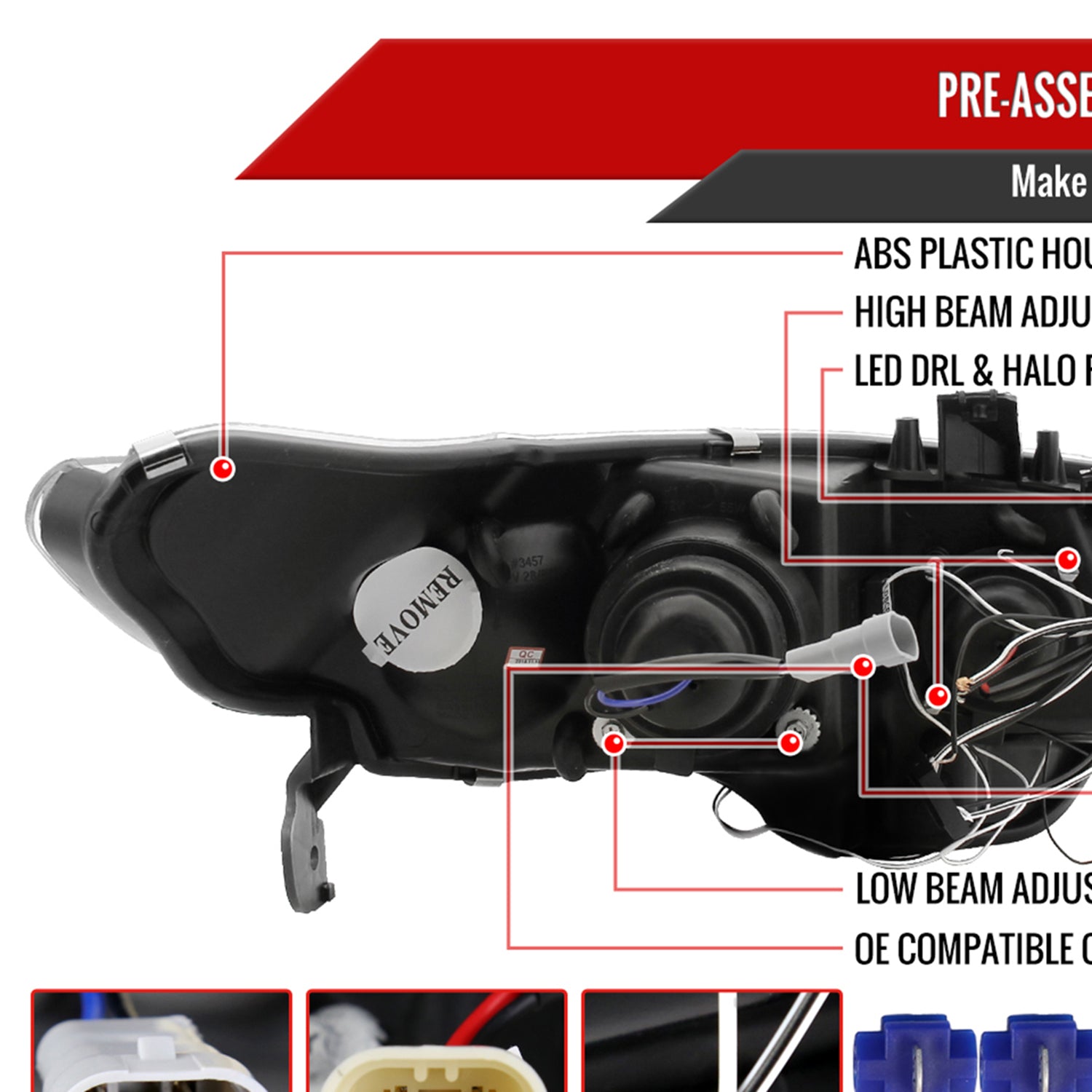 2006-2011 Honda Civic Coupe Dual Halo Projector Headlights Glossy Black/Smoke