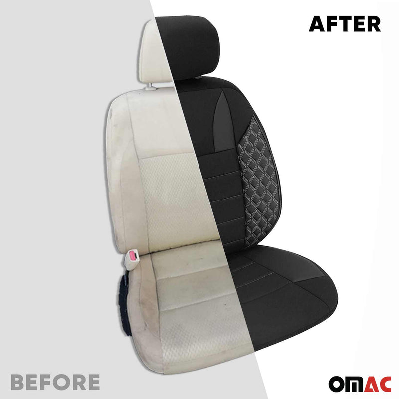 2x Front Car Seat Cover Protection Set PU Fabric Black with White Stitches