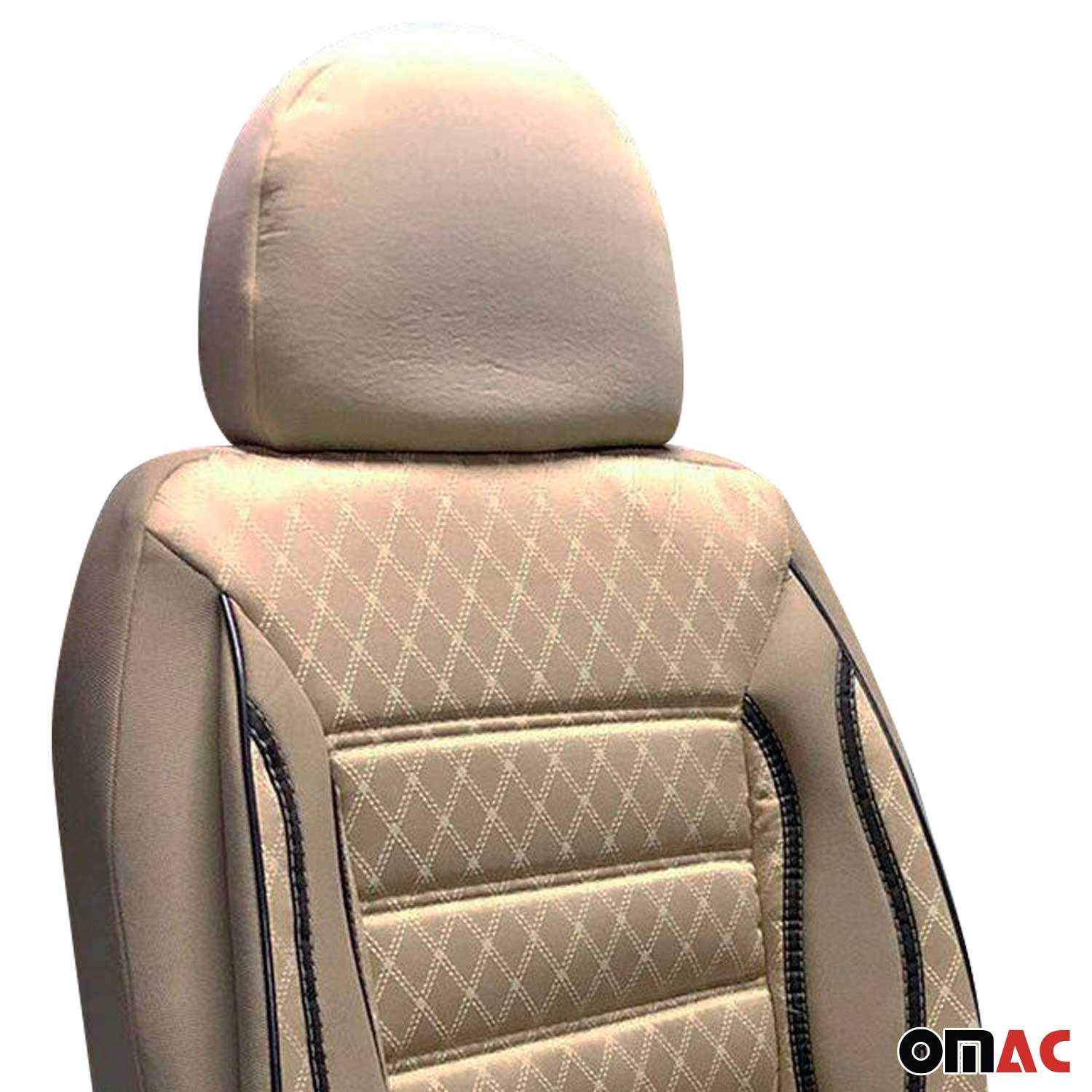 OMAC Universal Semi Custom Front Car Seat Cover Protector Beige Polycotton