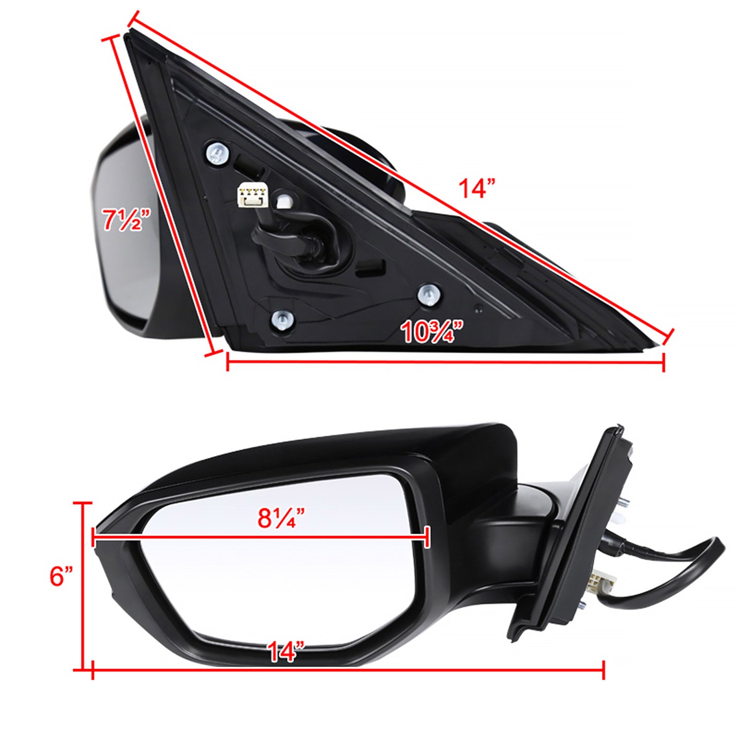 2016-2018 Honda Civic Glossy Black 3-Pin Adjustable Side Mirror - Driver Side