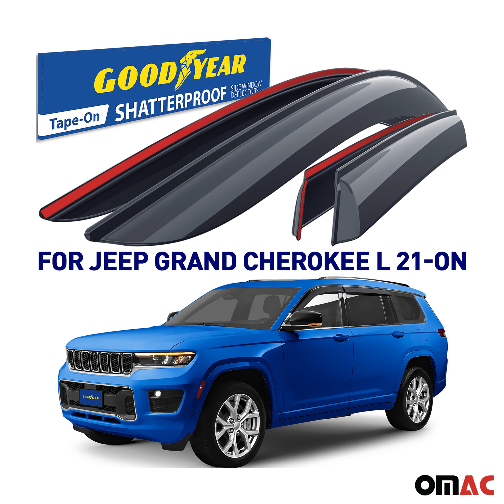Goodyear Wind Deflectors for Jeep Grand Cherokee L 2021-2025 Tape-On Smoke 4 pcs