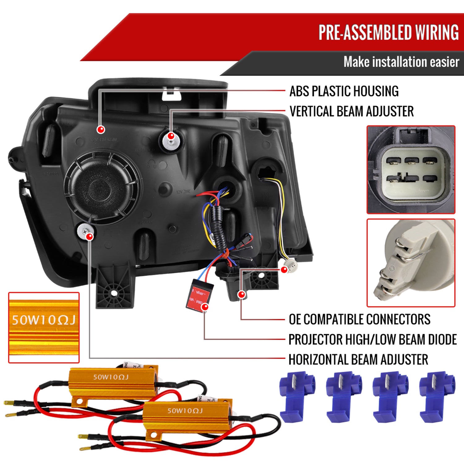 2014-2015 Chevy Camaro LED Projector Headlights Turn Signal Lights Black