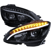 2008-2011 Mercedes W204 C Class Headlights LED Light Bar&LED Signal Smoked