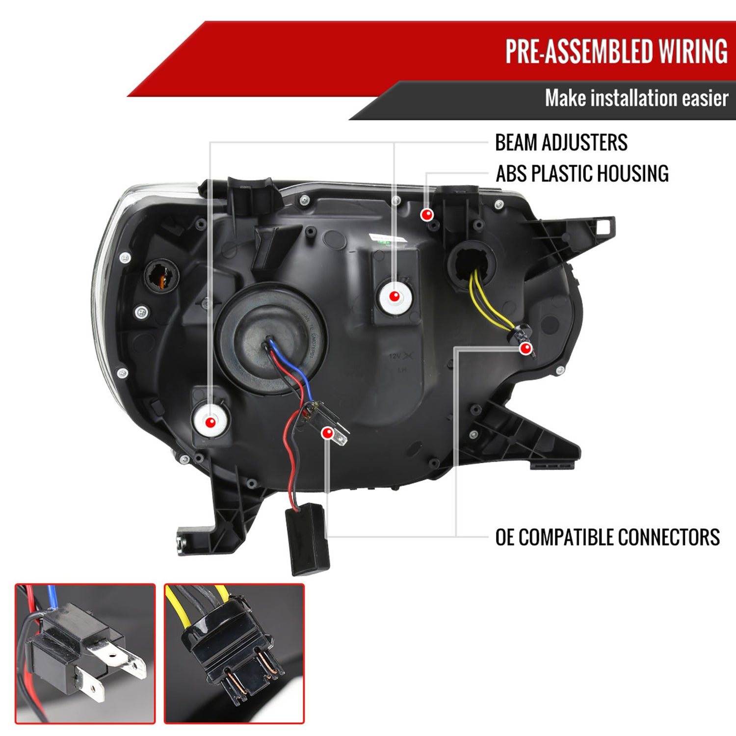 2012-2015 Toyota Tacoma Sequential LED Bar Projector Headlights Matt Black