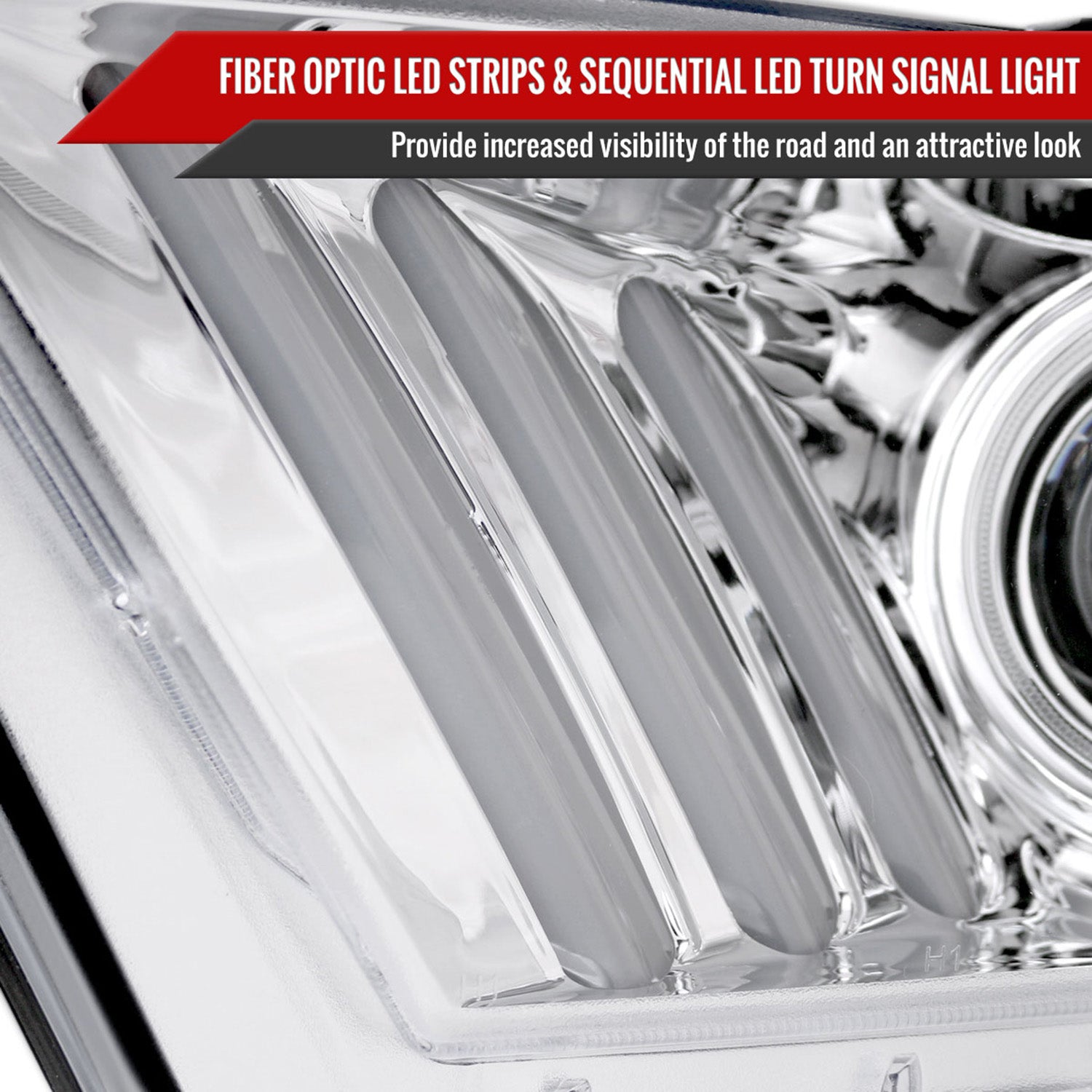 2010-2014 Ford Mustang Sequential LED Bar Projector Headlights Chrome/Clear