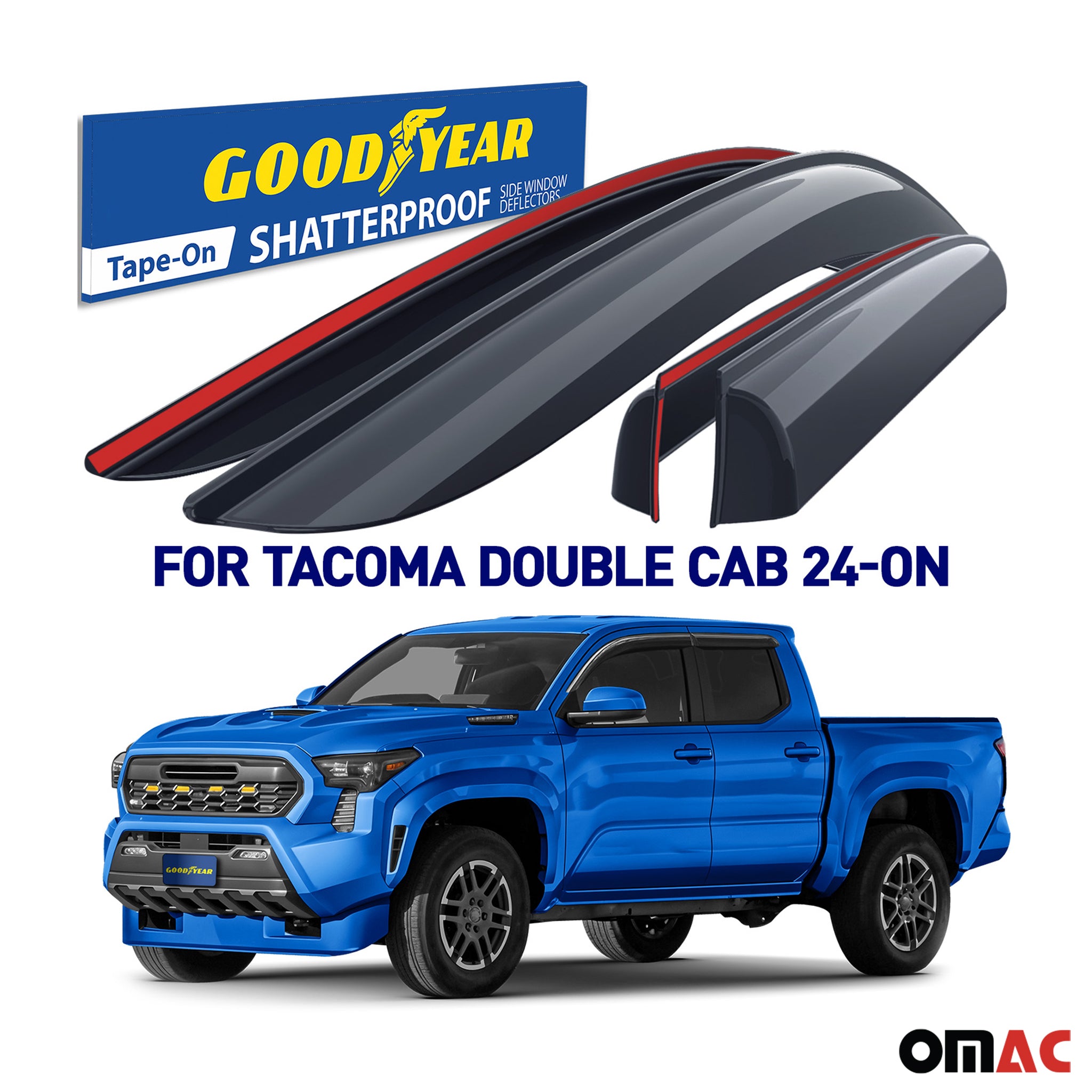 Goodyear Wind Deflectors for Toyota Tacoma Double Cab 2024-2026 Tape-On Smoke 4x