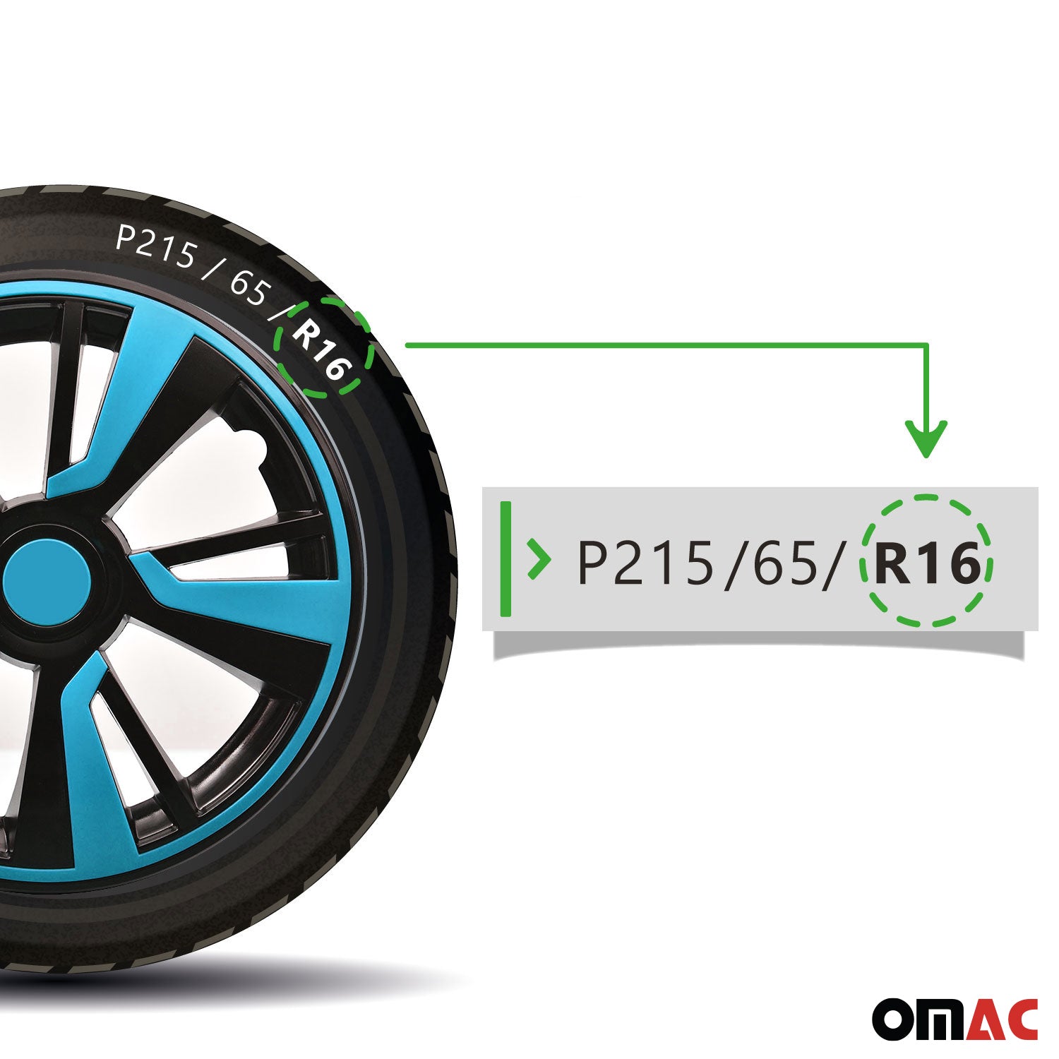 Twintone Hub Caps Wheel Cover 16" Black Matt & Blue Insert Full Set 4 pcs.