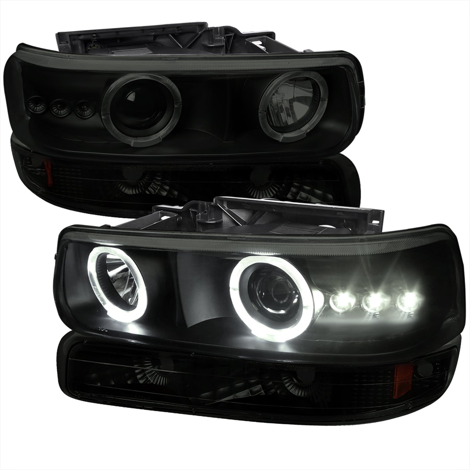 1999-2002 Chevy Silverado/ Tahoe Suburban Headlights Bumper Lights Black Smoke