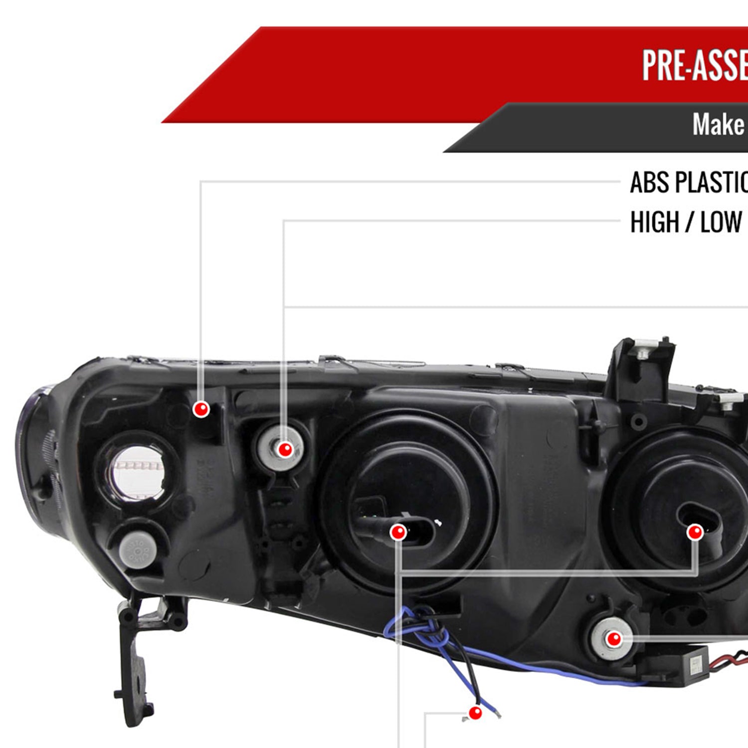 2006-2011 Honda Civic Sedan Projector Headlights R8 LED Light Chrome/Smoke