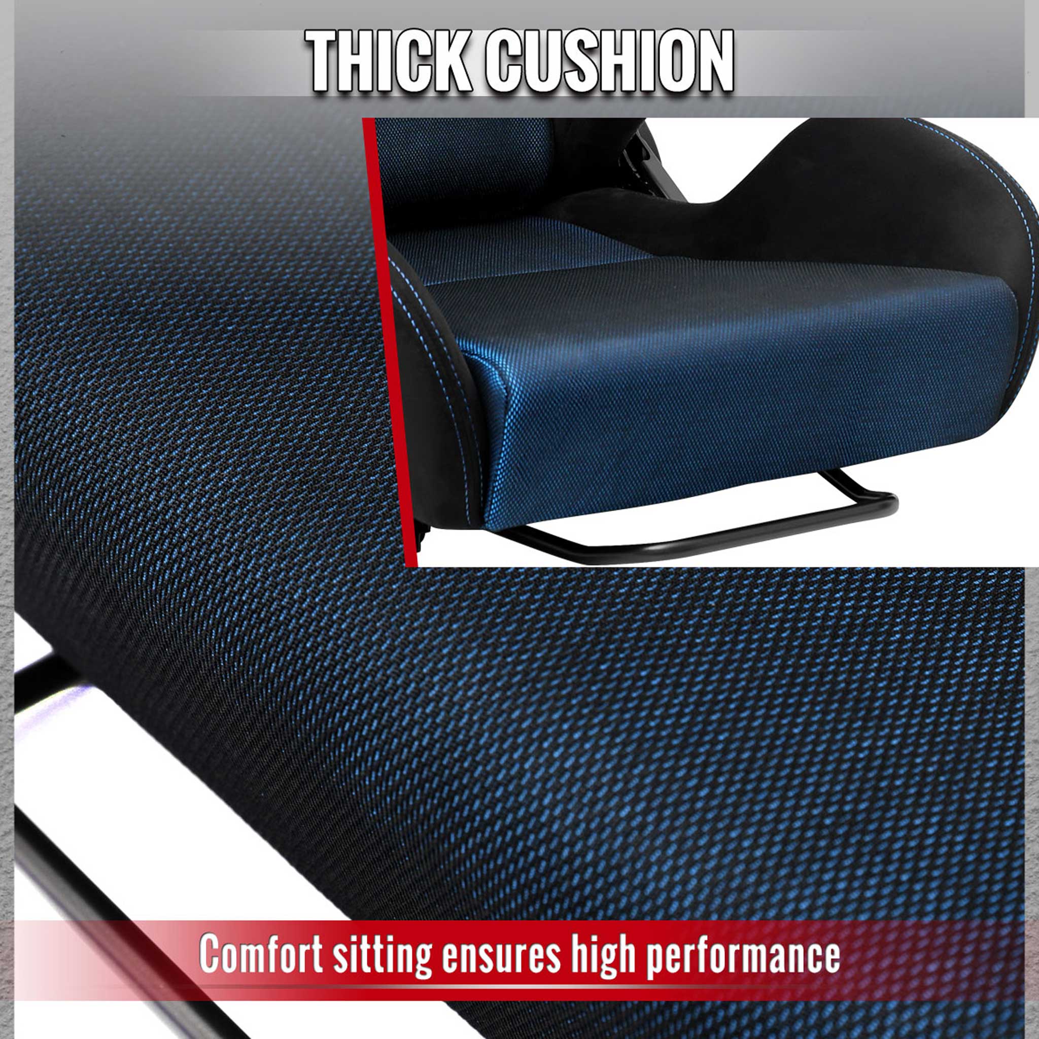 Universal Racing Seat Black Suede And Blue Bird Eye/Cloth With Double Blue Stich