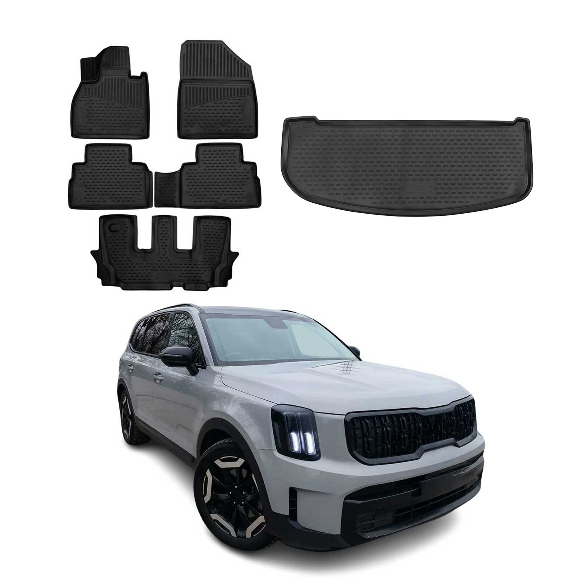 2020-2024 Kia Telluride Floor Mats & Cargo Liner Full Set All Weather Unfolded 3rd Row Seat