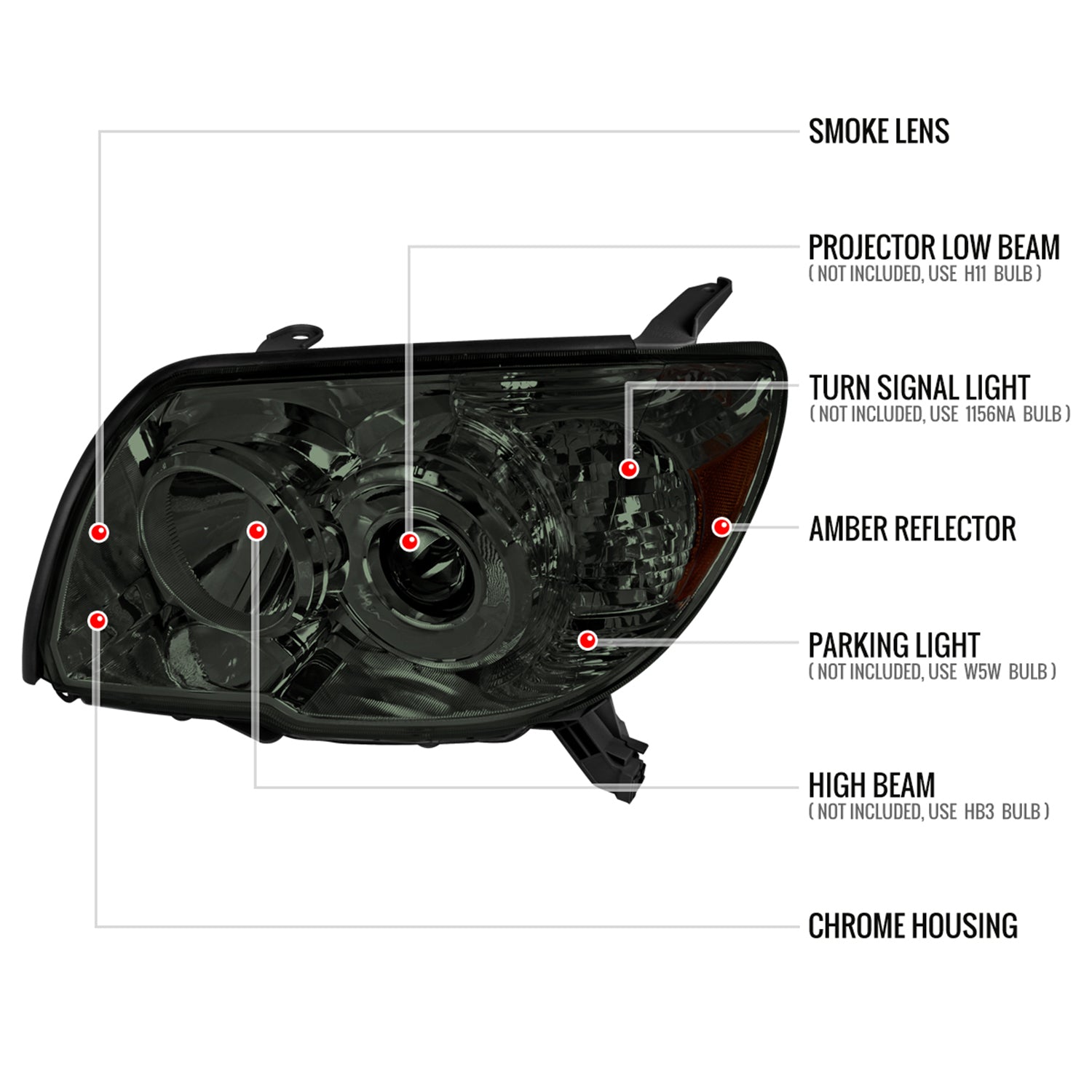2006-2009 Toyota 4Runner SR5 Limited Projector Style Headlights Chrome/Smoke