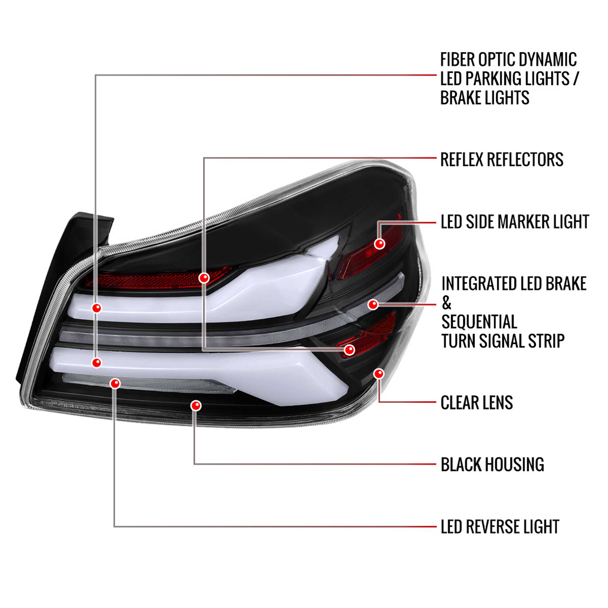 For Subaru WRX STi 015-2021 LED Tail Light Sequential Turn Signal Matte Black Clear Brake Reverse