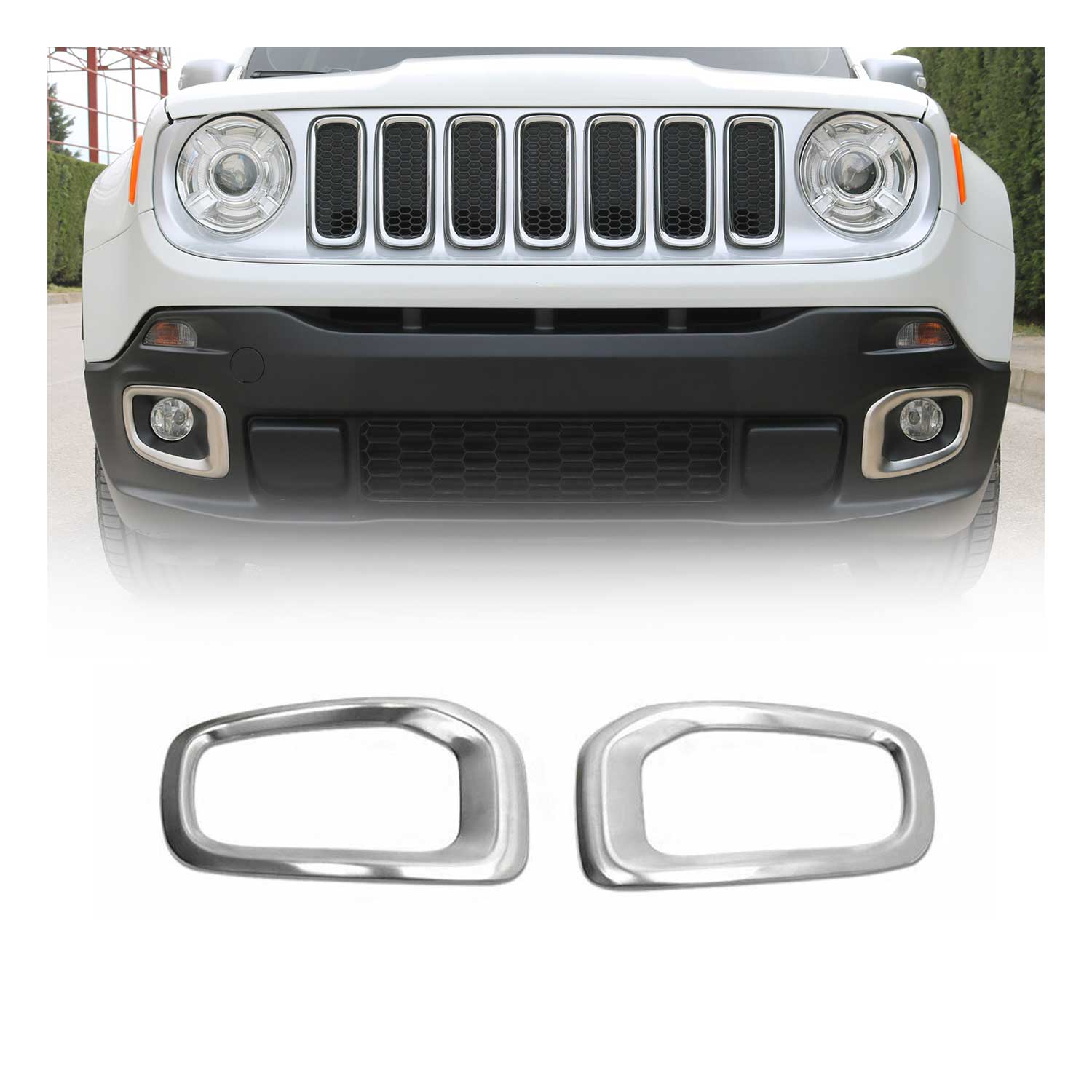 2015-2018 Jeep Renegade Fog Light Lamp Bezel Cover Brushed Steel Silver 2Pcs