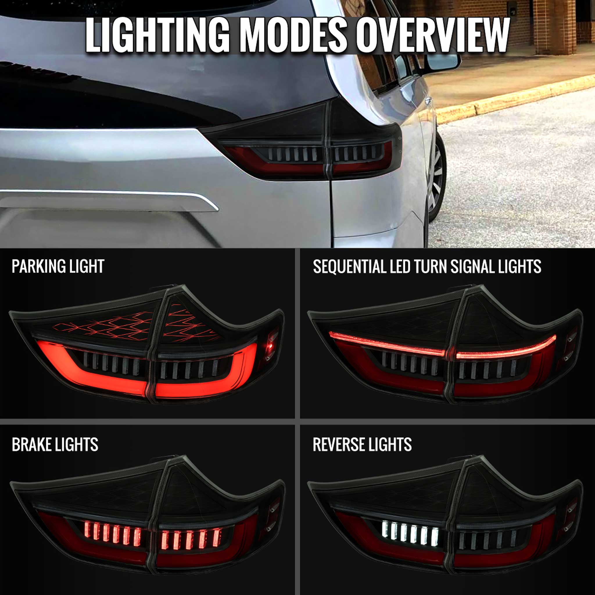For Toyota Sienna 2011-2014 Full LED Tail Lights Sequential Red Fiber Optic Black Smoked Lens Startup