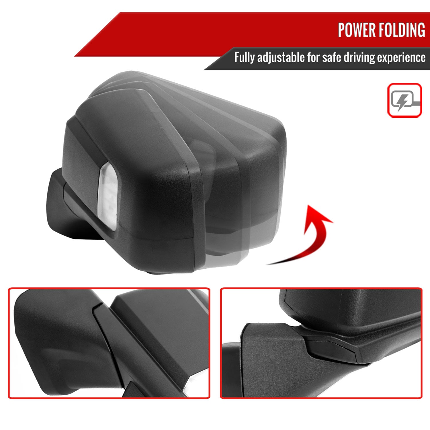 2019-2024 GMC Sierra 1500 Black Auto-Fold Side Mirror Puddle &Auxiliary Driver