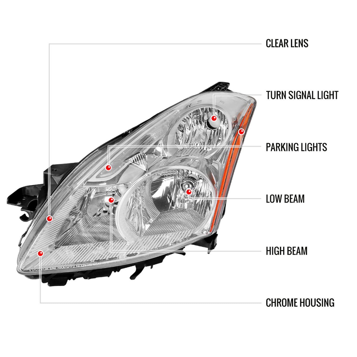 2010-2012 Nissan Altima Sedan Factory Style Headlights Chrome/Clear Lens