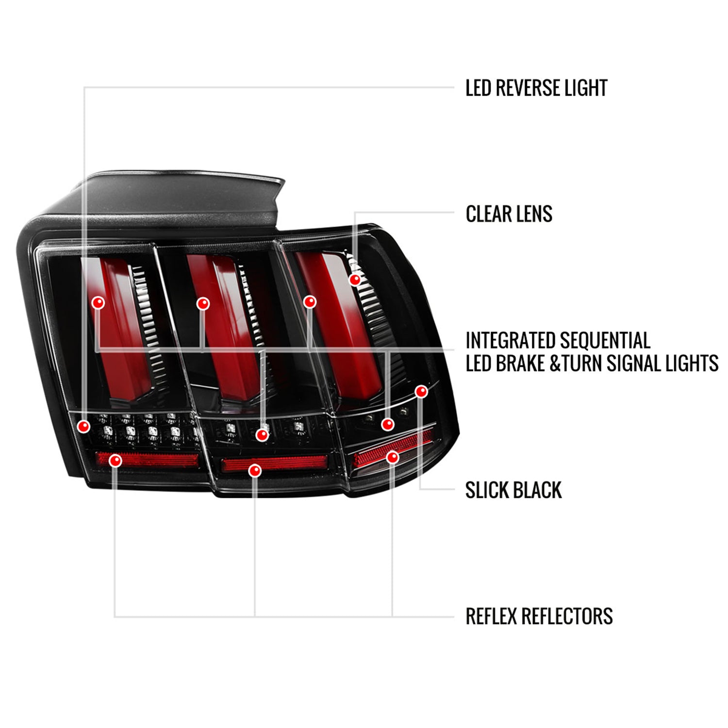 1999-2004 Ford Mustang Sequential LED Tail Lights Jet Black/Clear Lens