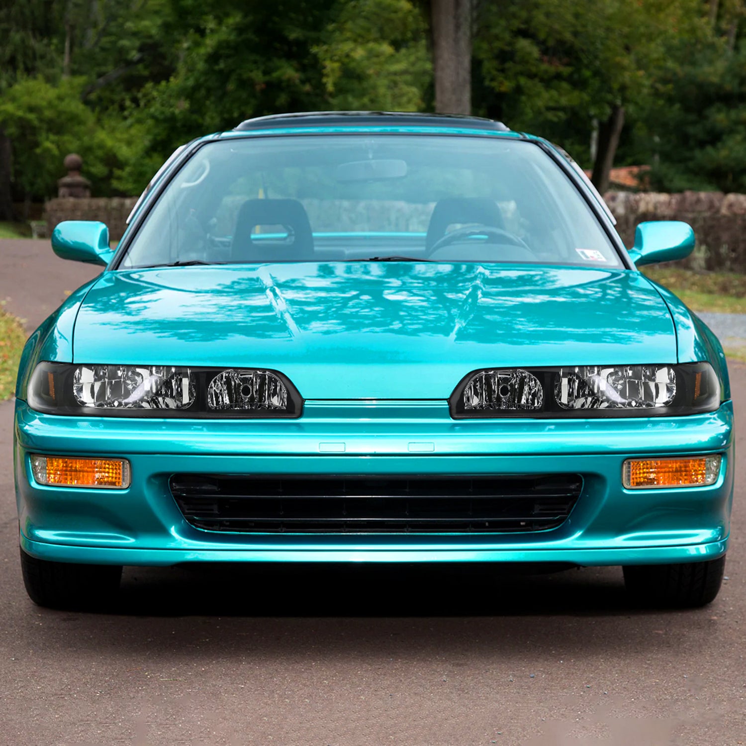 1990-1993 Acura Integra Factory Crystal Headlights Amber Reflectors Black