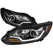 2012-2014 Ford Focus LED Bar Projector Headlights LED Turn Signal Lights Black