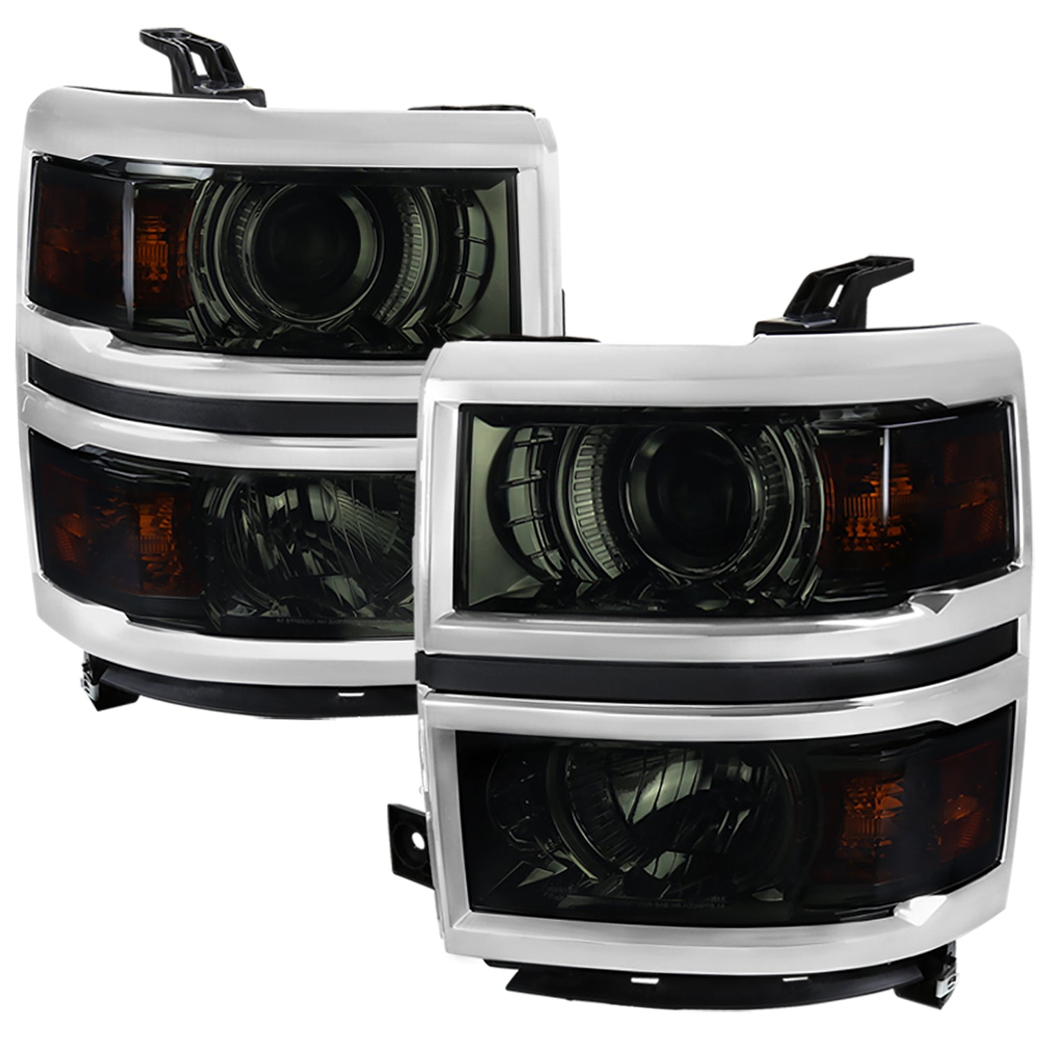 2014-2015 Chevy Silverado 1500 Projector Headlights Glossy Black/Smoke/Chrome