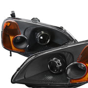 2001-2003 Honda Civic Projector Headlights w/ H1 Bulbs Matte Black/Clear Lens