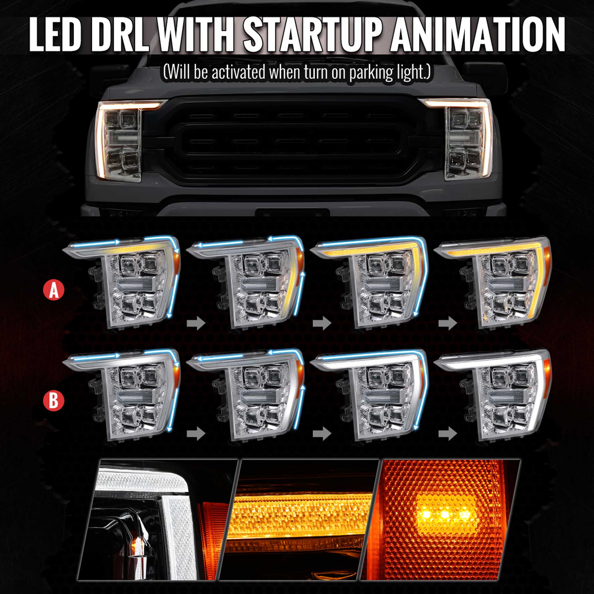 For Ford F-150 2021-2023 Full LED Headlights Sequential DRL Chrome Housing Clear Lens Factory Fit