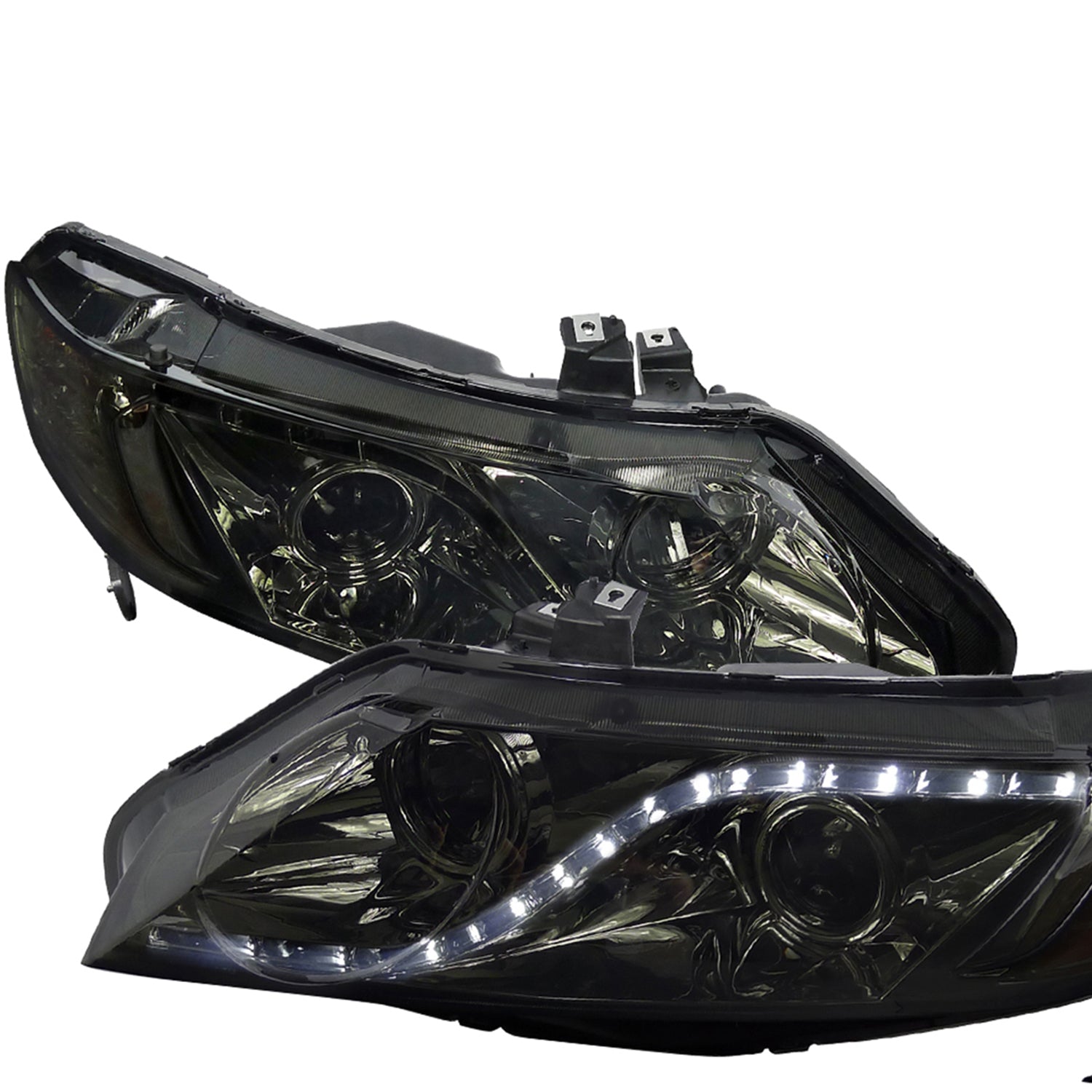 2006-2011 Honda Civic Sedan Projector Headlights R8 LED Light Chrome/Smoke