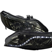 2006-2011 Honda Civic Sedan Projector Headlights R8 LED Light Chrome/Smoke
