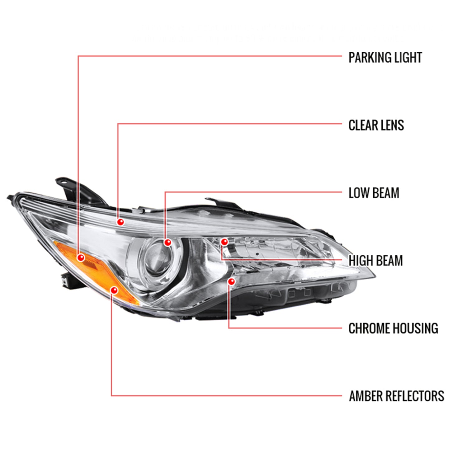 2015-2017 Toyota Camry Headlight Amber Reflector Passenger Side Chrome