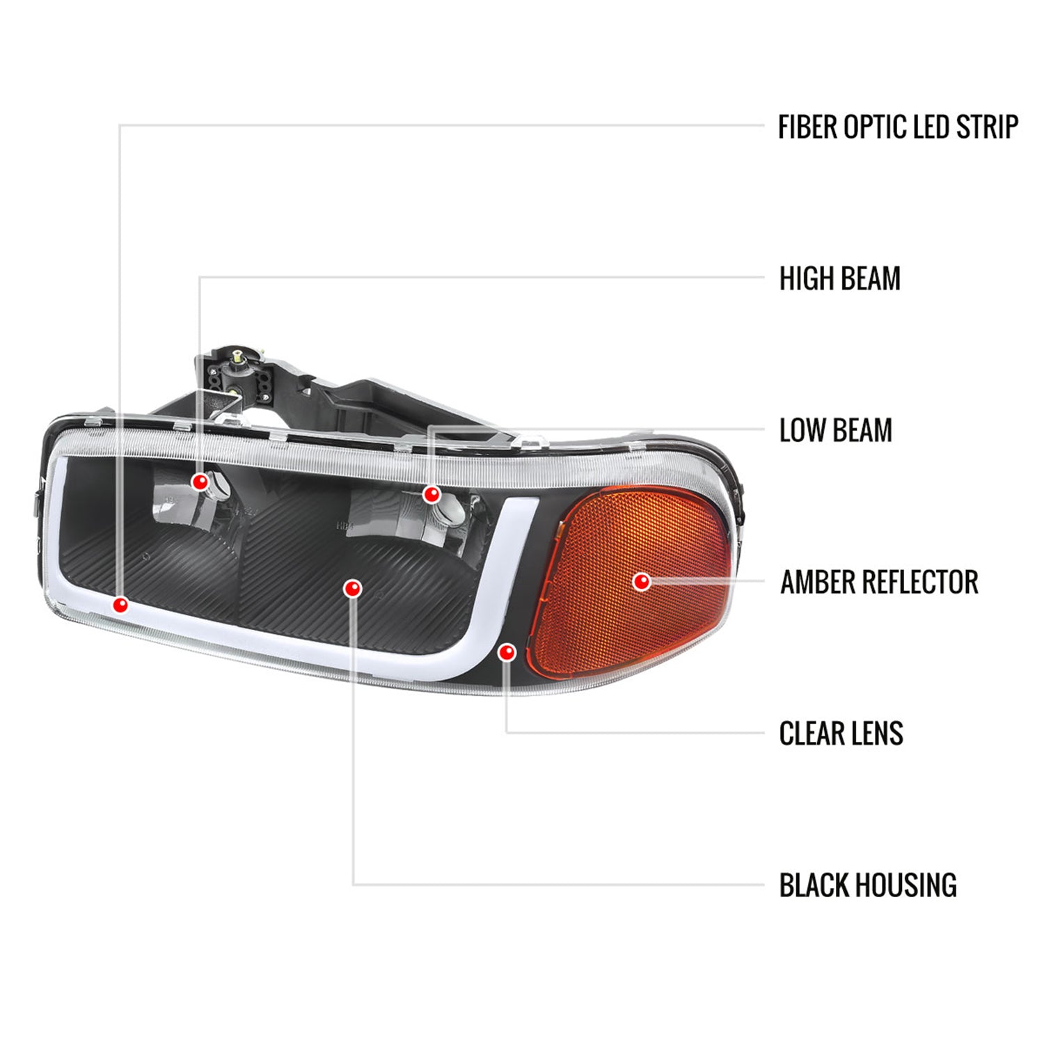 2001-2006 GMC Yukon Denali / XL LED Bar Factor Headlights Matte Black/Clear