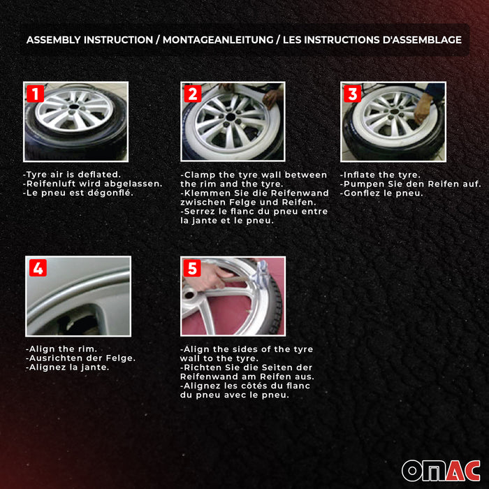 15" Tire Wall Portawall Rims Sidewall Rubber Ring for Kia Set White 4x