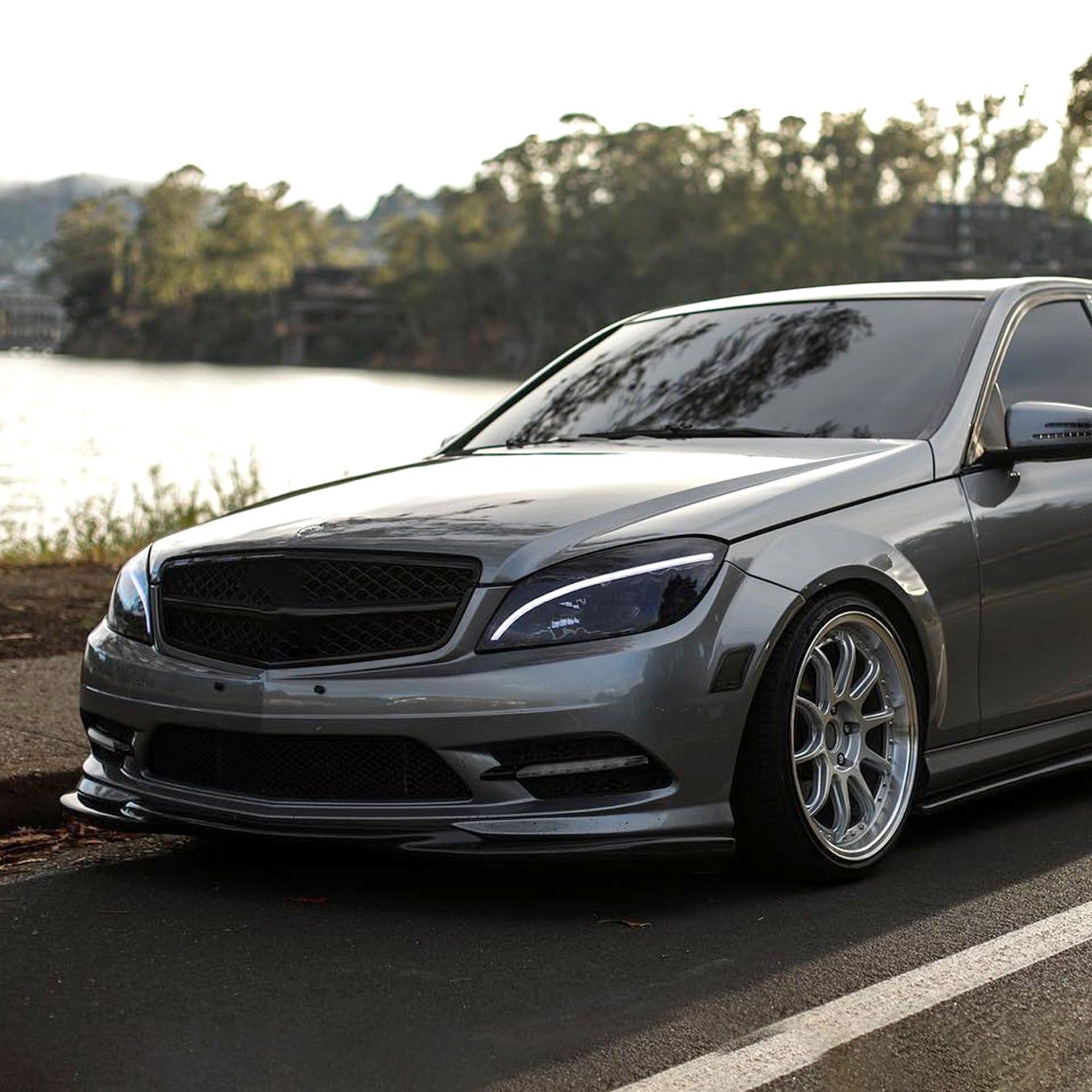 2008-2011 Mercedes W204 C Class Headlights LED Light Bar&LED Signal Smoked