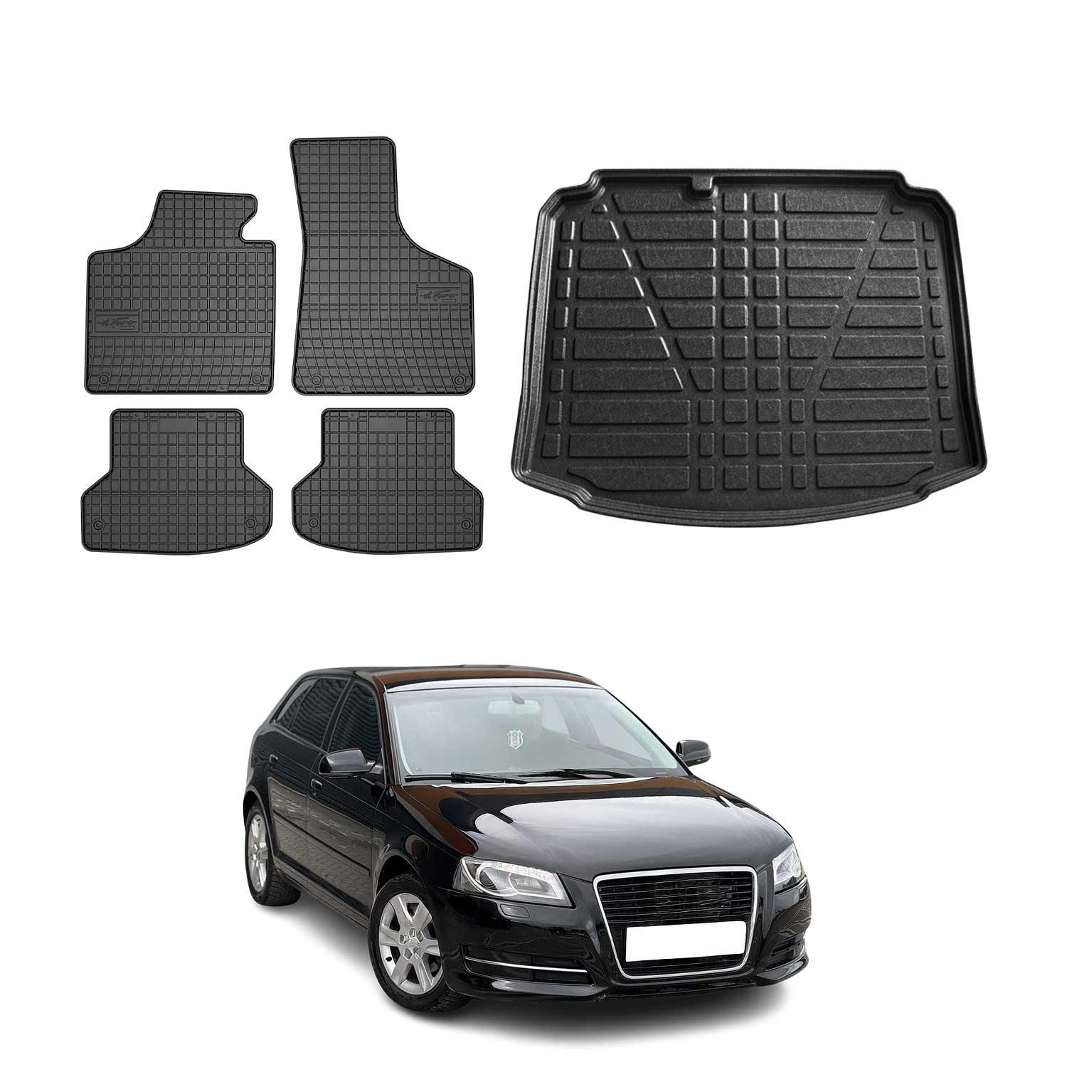 2006-2013 Audi A3 Sportback Floor Mats & Cargo Liner Full Set All Weather Black