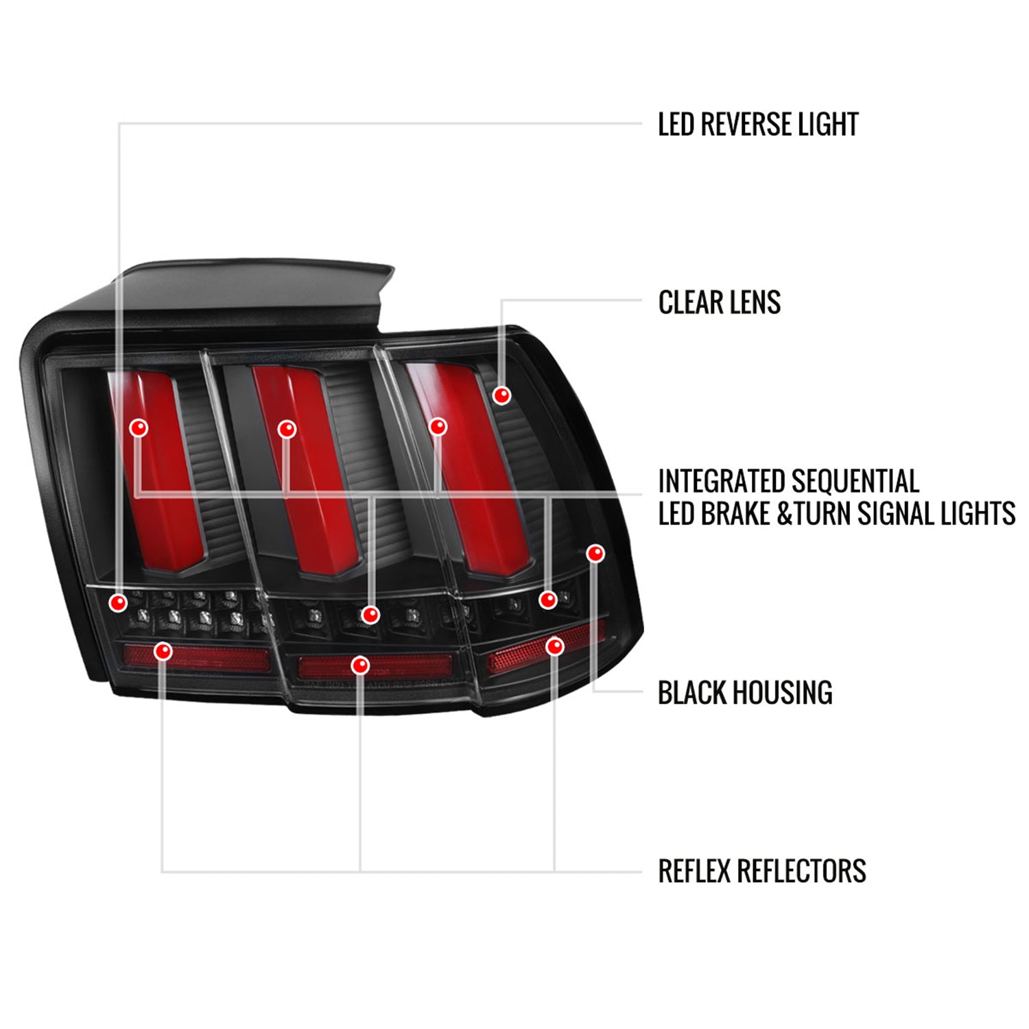 1999-2004 Ford Mustang Sequential LED Tail Lights Black Housing/Clear Lens