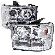 2007-2014 GMC Sierra Dual Halo Projector Headlights Chrome/Clear Lens