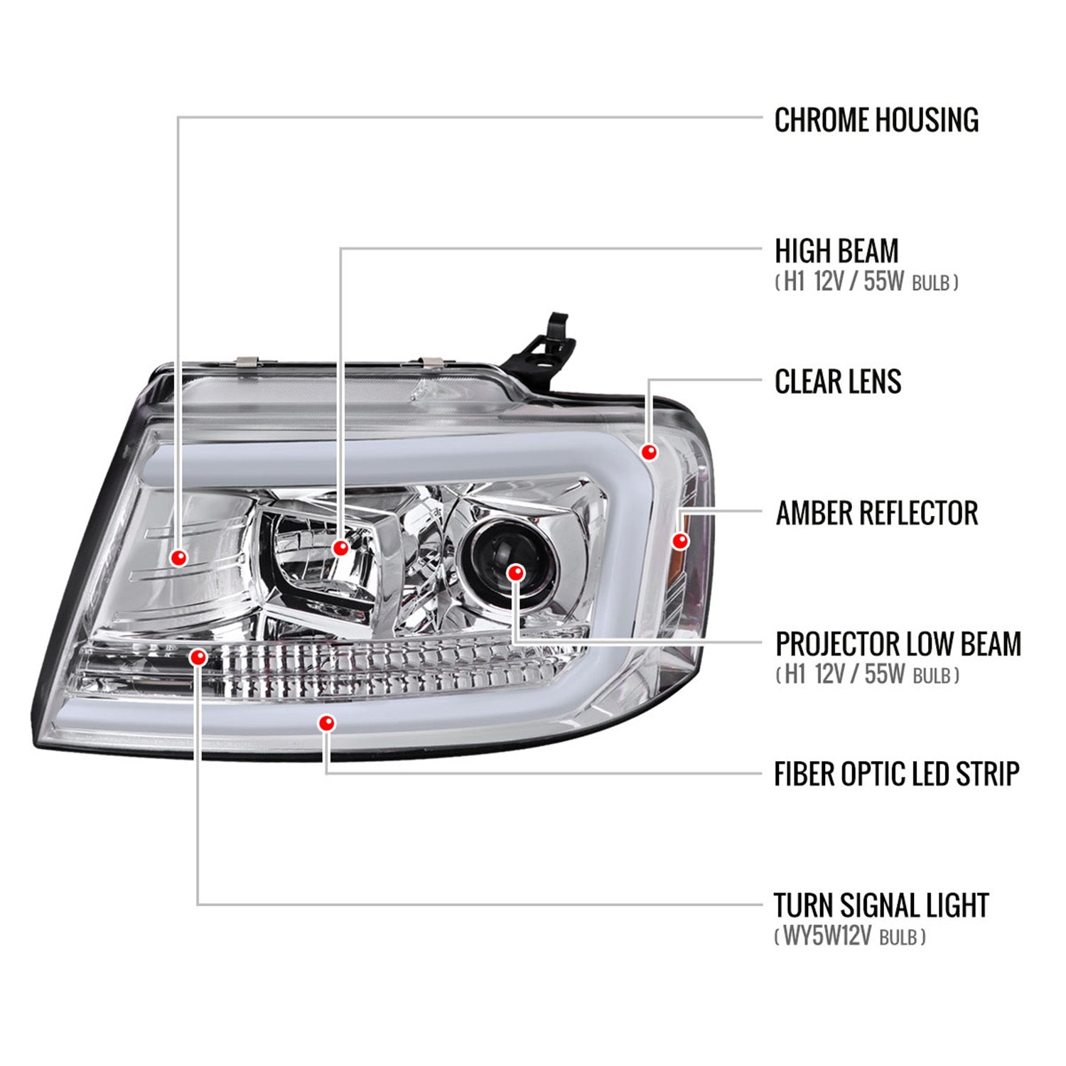 2004-2008 Ford F-150/ 06-2008 Lincoln Mark LT LED C-Bar Headlights Chrome