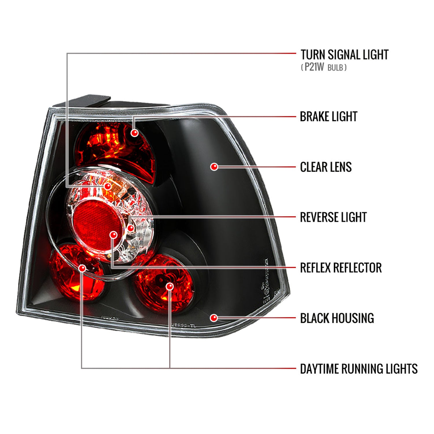 1999-2005 VW Jetta/Bora Mk4 Sedan Tail Lights Matte Black/Clear Lens