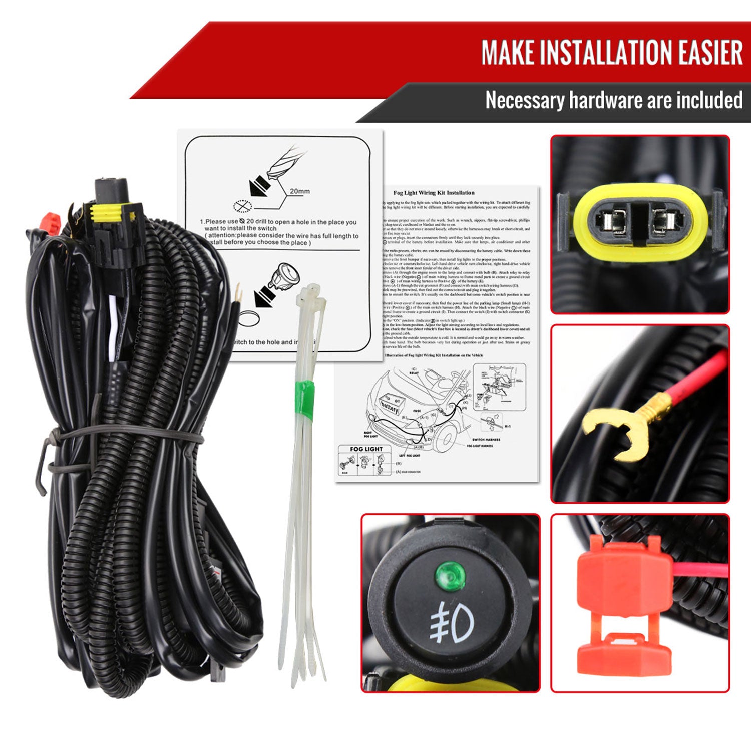 2020-2022 Ford Escape LED Fog Lights Kit Chrome Housing/Clear Lens