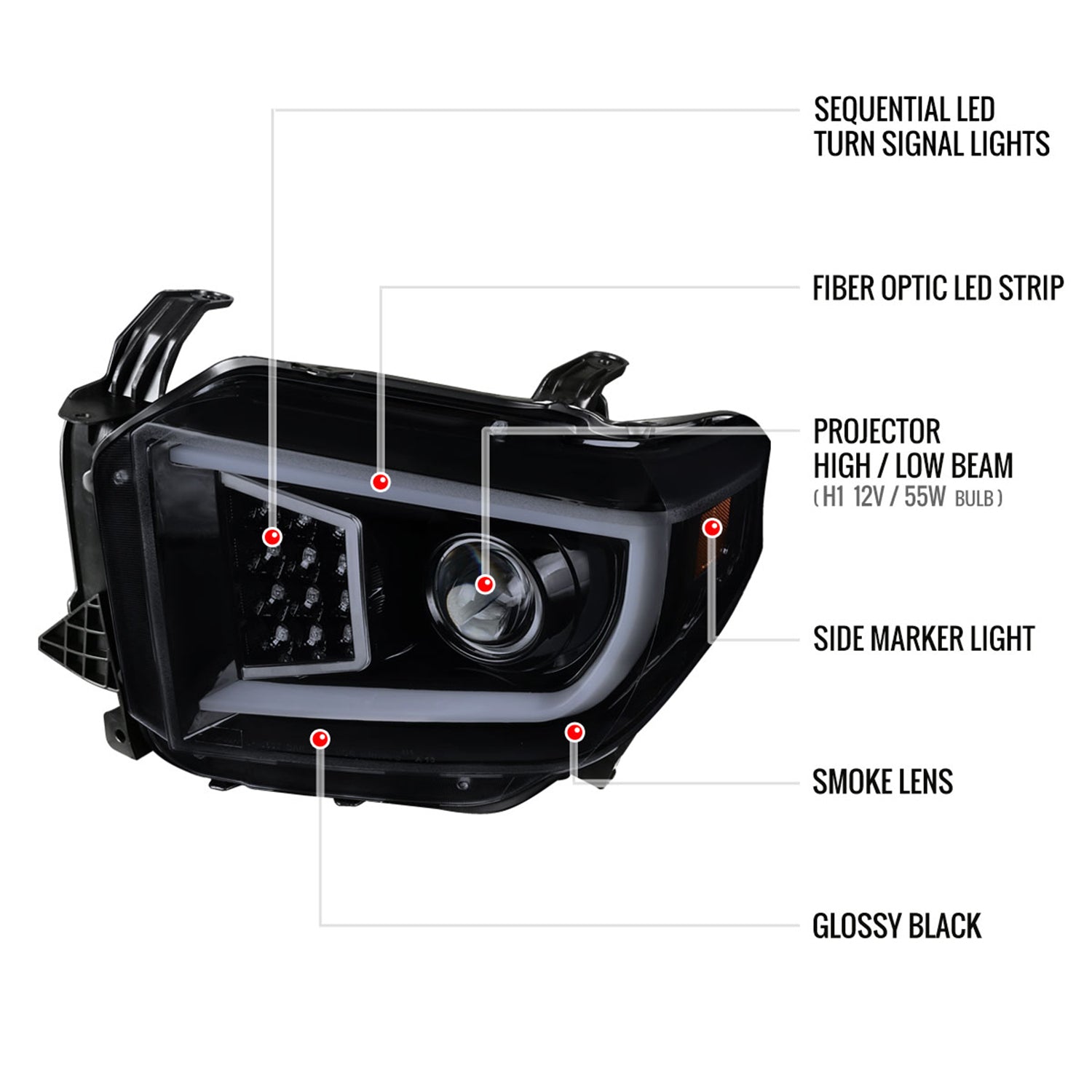 2014-2021 Toyota Tundra LED CBar Projector Headlights Turn Signal Lights Smoke