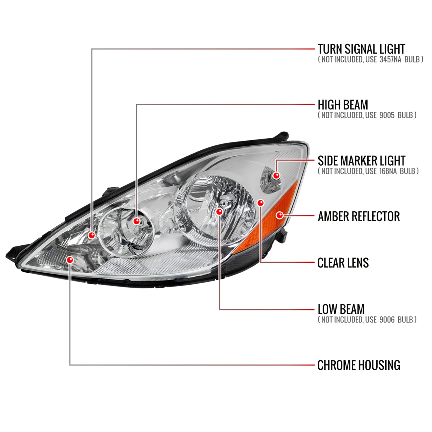 2006-2010 Toyota Sienna Factory Driver/Left Headlight Amber Reflector Chrome