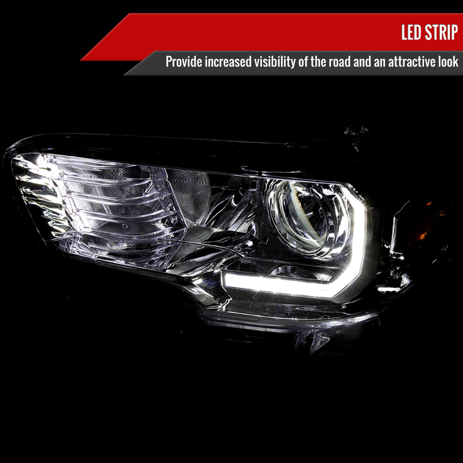 2016-2023 Toyota Tacoma LED Bar Projector Headlight Chrome/Clear Lens