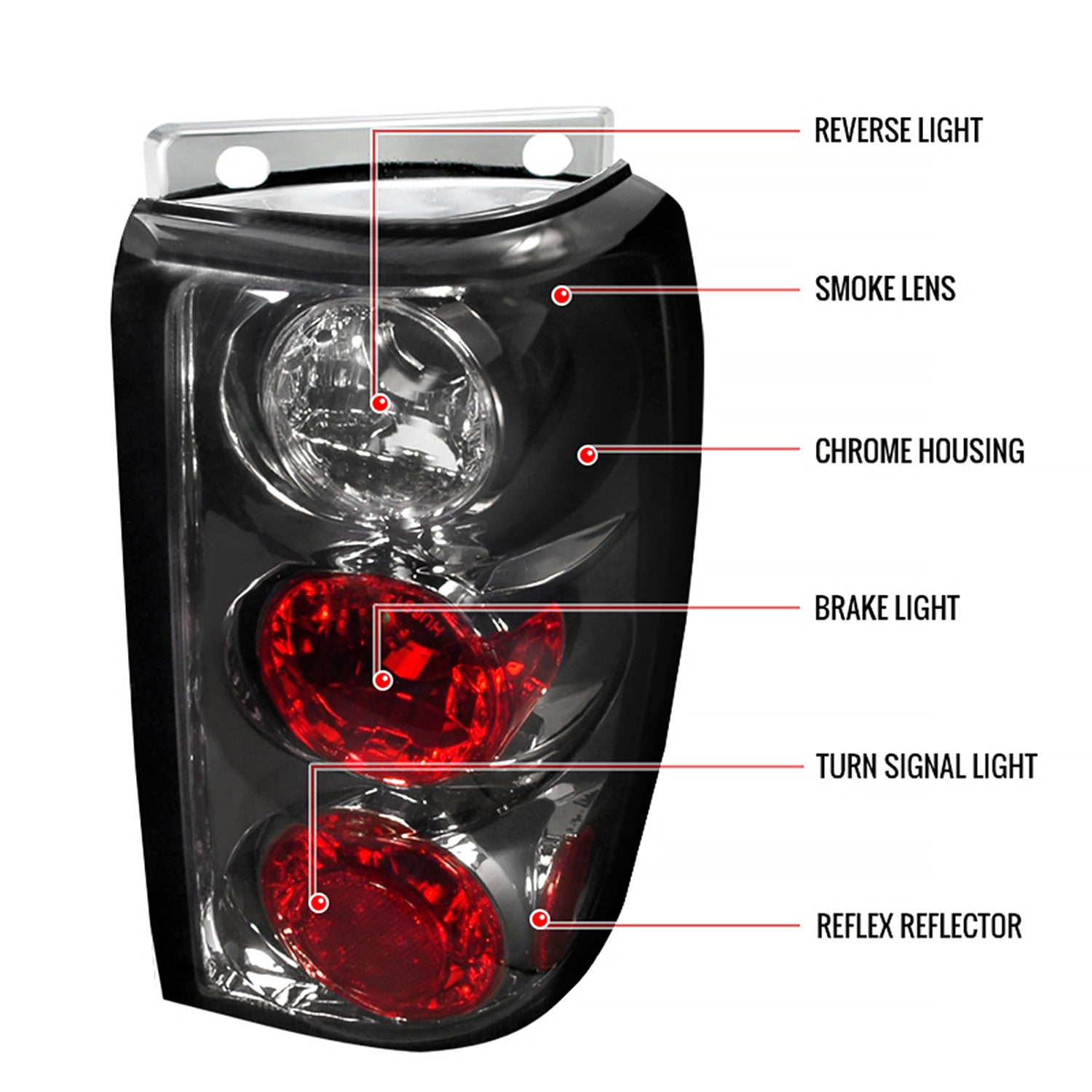 1995-1997 Ford Explorer Tail Lights Chrome Housing/Smoke Lens