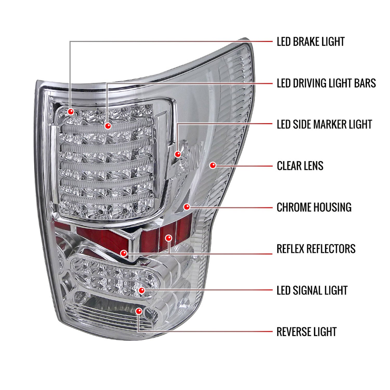 2007-2013 Toyota Tundra LED Tail Lights Chrome Housing/Clear Lens
